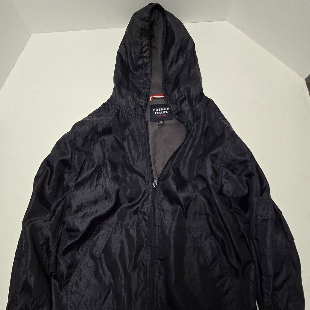 Boys size 14 French Toast, navy blue, hooded, zip, fleece lined jacket